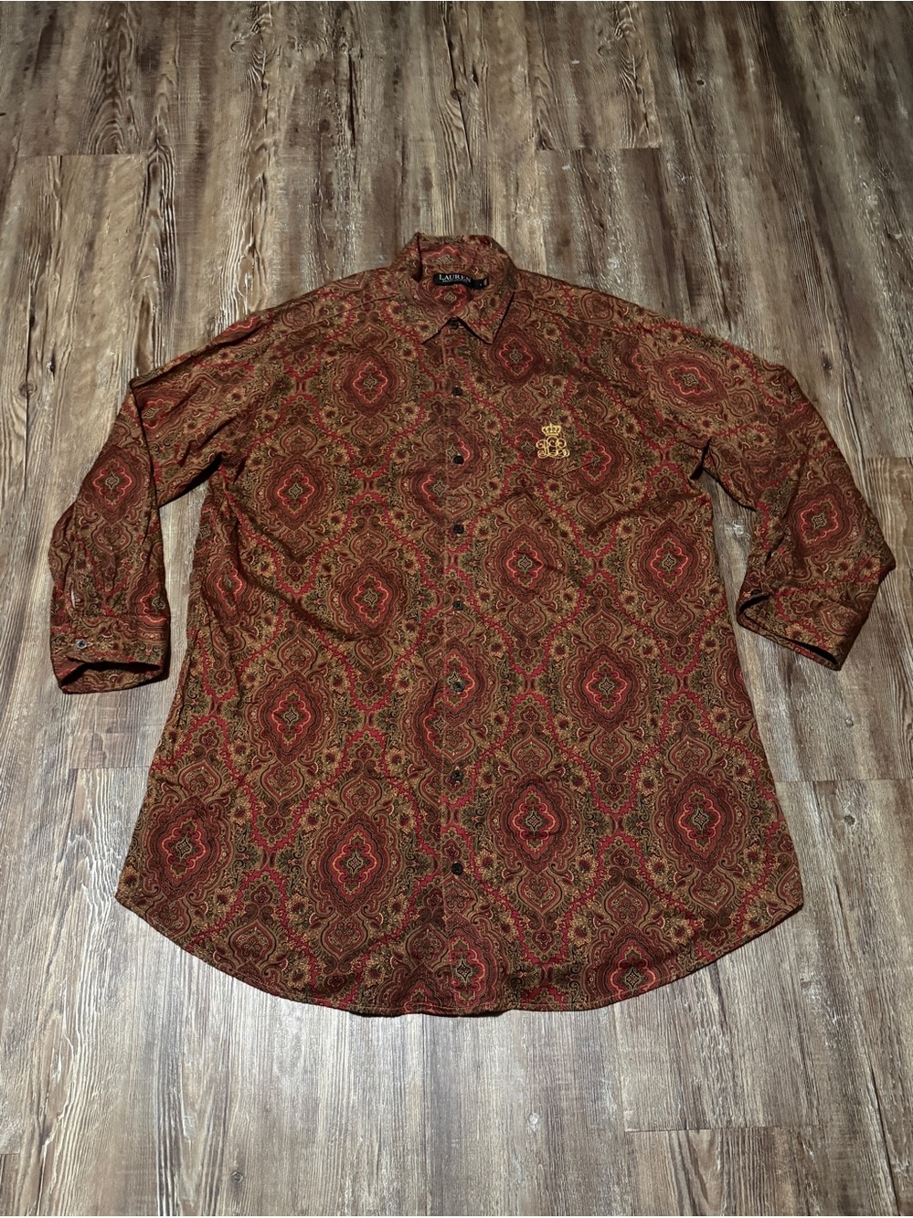 Lauren Ralph Lauren Black Label Pajama Top Women's Large Paisley Button Front